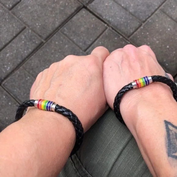 Cupimatch LGBT Rainbow Braided Leather Bracelet Bangle Gay & Lesbian